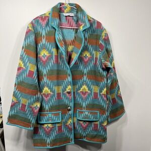 Vtg BEDFORD FAIR Colorful Southwestern Tapestry Heavyweight Cotton JACKET/COAT